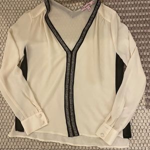 Cream and black blouse with sequin detail
